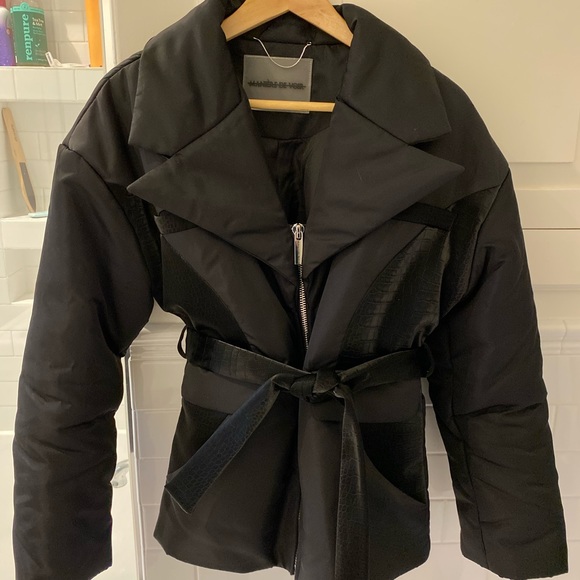 Nylon belted blazer jacket - Black - Picture 5 of 16